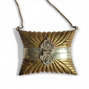 Vintage Antique Brass And Copper Pillow Purse Evening Bag
